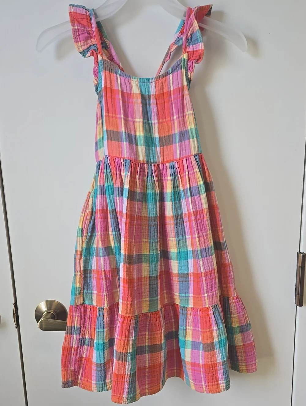 XS Cat & Jack Pink Multicolor Plaid Ruffle Sundress